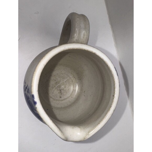 Studio Pottery Handmade Pitcher Signed Blue White Cottagecore Farmhouse Organic - Picture 3 of 6